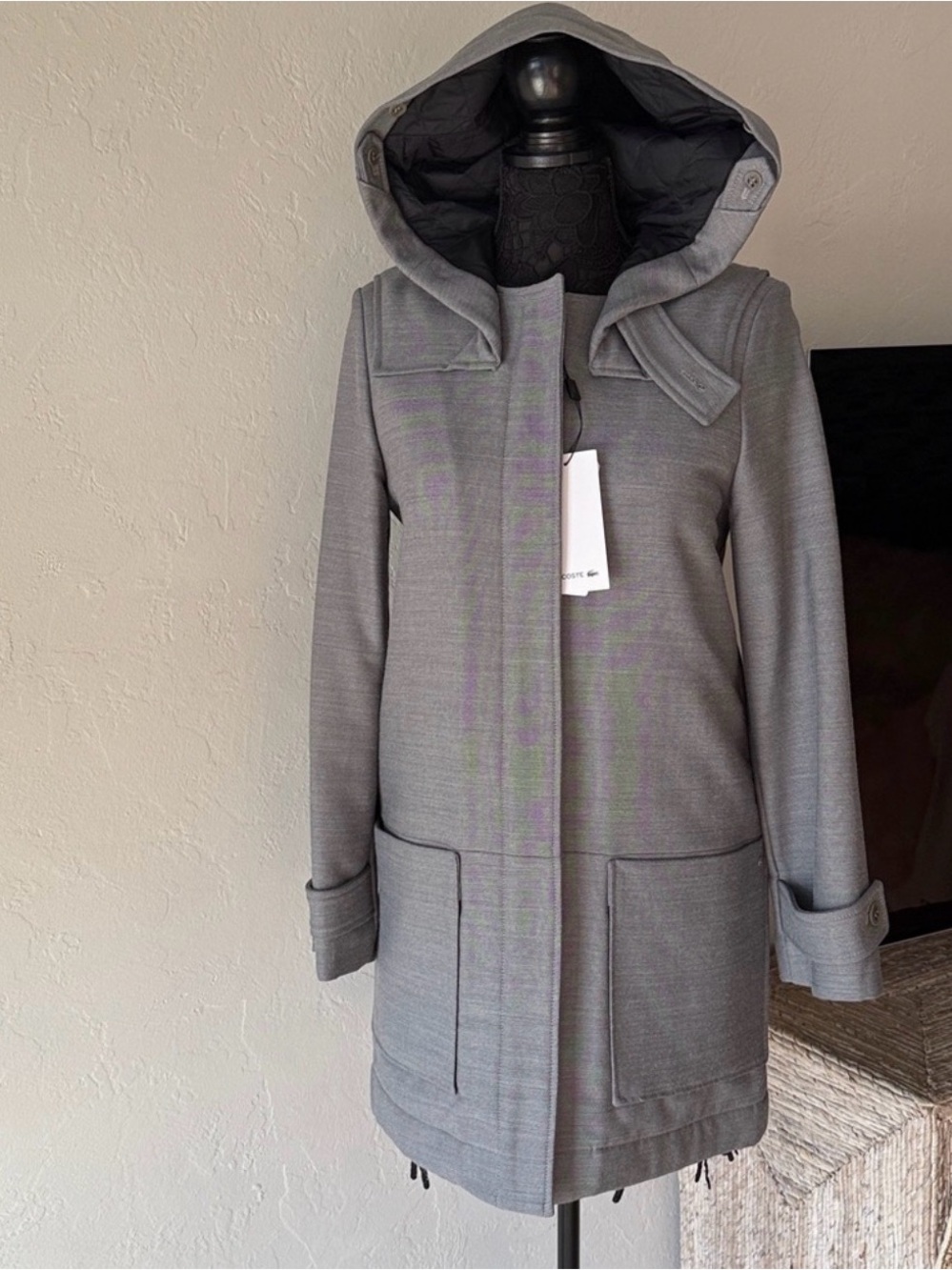 NWT Authentic Lacoste Gray Hooded Trench Coat
